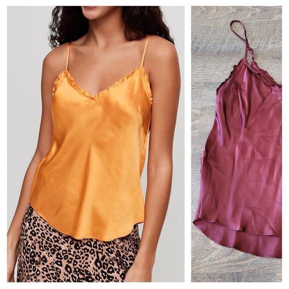 WILFRED | Aritzia Ruffle Camisole Satin Cupro Tank Top | Sz. XS - Picture 1 of 6